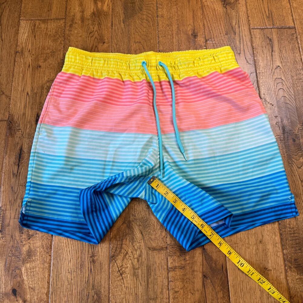 George Colorful Stripe Lined Swim Trunks 6" Mens Sz M 32/34 Blue Yellow Coral - Picture 5 of 7